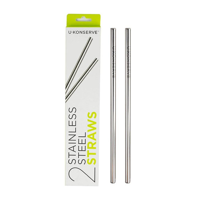 U-Konserve Stainless Steel Straws 8.5" (Set of 2) - Metal Reusable Drinking Straws - Dishwasher Safe - Eco Friendly, Plastic Free and BPA Free