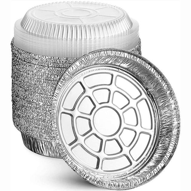MontoPack 9” Round Aluminum Foil Pans with Clear Lids | Disposable Containers with Straight Walls for Storing, Baking, Meal Prep & Reheating | Freezer & Oven Safe, Recyclable | 40-Pack of Tins