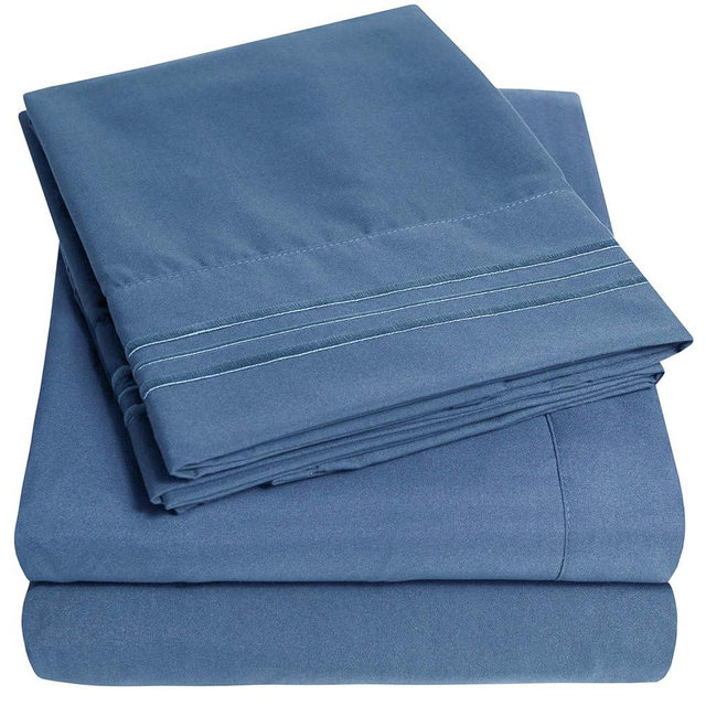 1500 Supreme Collection Full Sheet Sets Denim Blue - Luxury Hotel Bed Sheets and Pillowcase Set for Full Mattress - Extra Soft, Elastic Corner Straps, Deep Pocket Sheets, Full Denim Blue