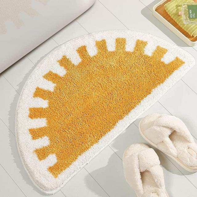 TRUEDAYS Bathroom Rugs Sun Bath Mat, Half Circle Cute Sunrise Bath Mat Soft and Fluffy, Water Absorbent Bath Rug Machine Washable Bath Mat Bathroom Mat