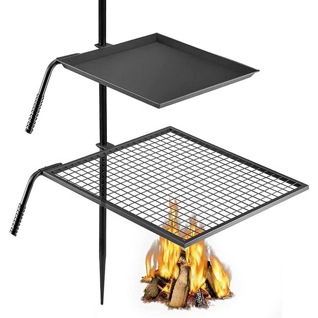 VEVOR Campfire Grill Grate,Double Layer Fire Pit Grill Grate Over Fire Pit,Three Section Height Adjustable Grill Grate for Outdoor Open Flame Cooking