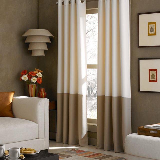 Curtainworks Kendall Color Block Grommet Curtain Panel, 84-Inch, Ivory