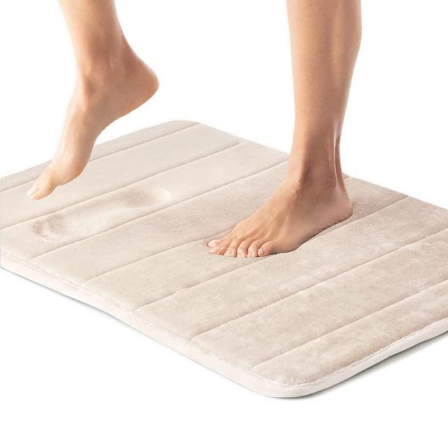 Gorilla Grip Memory Foam Bath Rug, 30x20, Thick Soft Striped Bathroom Mat, Absorbent Decorative Mats, Machine Washable, Durable Backing, Luxurious Comfortable Rugs for Shower and Tub Floor, Champagne