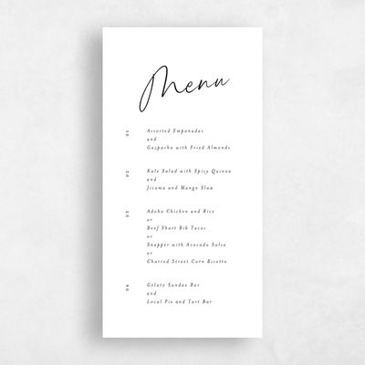 White Wedding Menu - Gemma