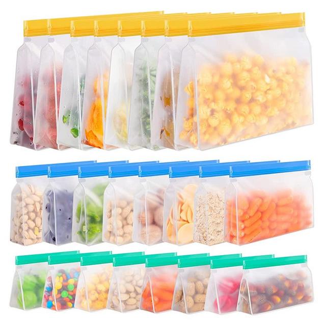 Reusable Freezer Bags Stand Up, 24 Pack Reusable Food Storage Bags Silicone, BPA-Free Reusable Storage Gallon Bags, Sandwich Bags, Snack Bags, Silicone Storage Bags for Food