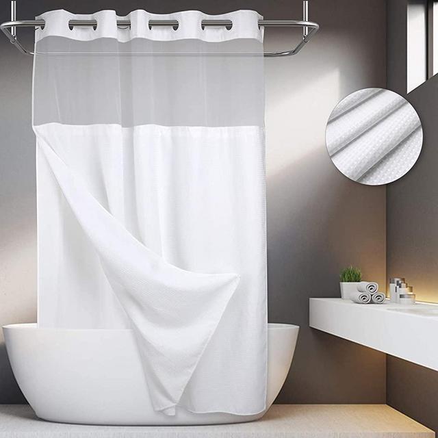 No Hooks Required Waffle Weave Shower Curtain with Snap in Liner (White, 71"x86")