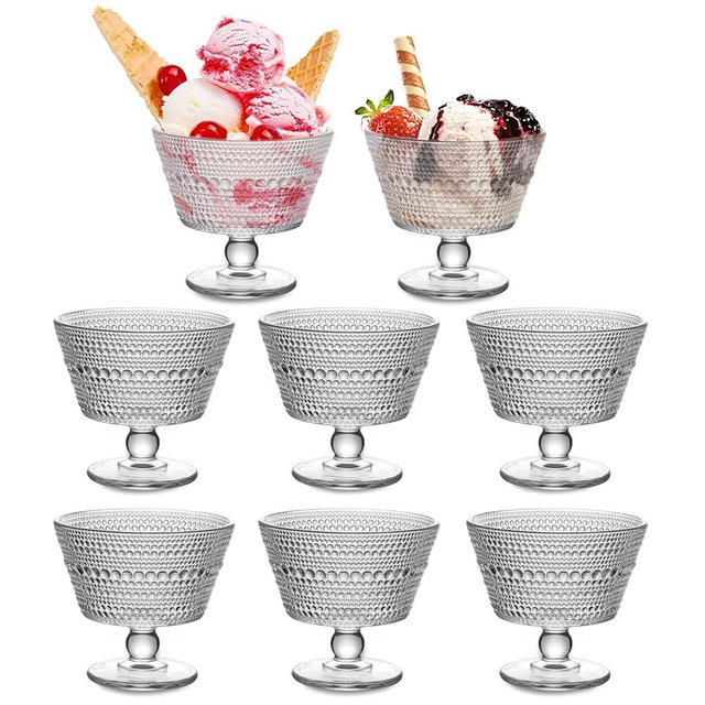 wangsdjy 8PCS Glass Dessert Bowls, 9 oz Crystal Glass Ice Cream Bowls Cups - Perfect for Dessert, Sundae, Ice Cream, Fruit, Salad, Snack, Cocktail, Condiment, Trifle (8)