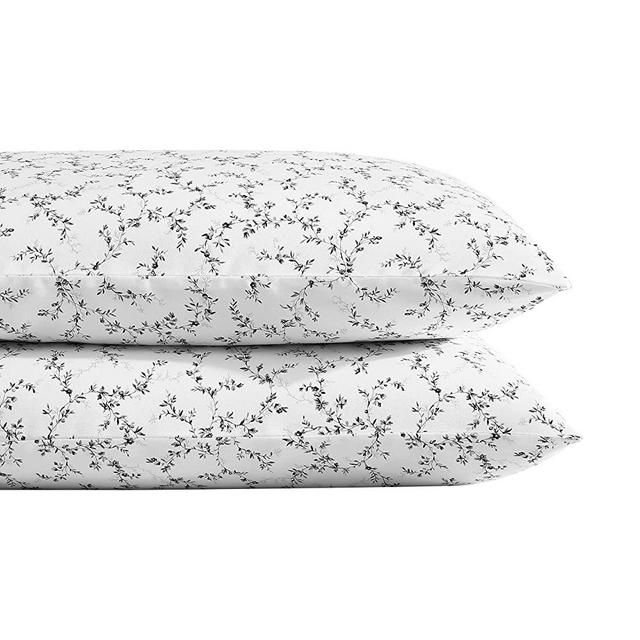 Laura Ashley Home - Sateen Collection - 2pc Pillowcase Set - 100% Cotton, Silky Smooth & Luminous Sheen, Wrinkle-Resistant Bedding, Saras Sprig,Standard