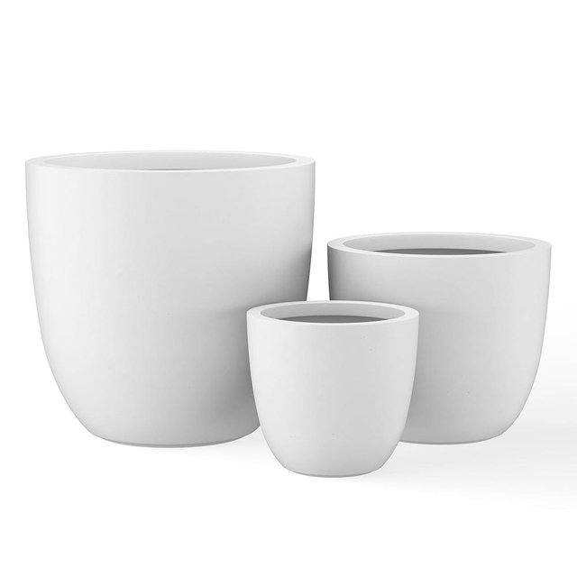 Kante 18",14",10" Dia Concrete Round Planters (Set of 3), Outdoor Indoor Large Planter Pots with Drainage Hole for Home Patio Garden, Pure White