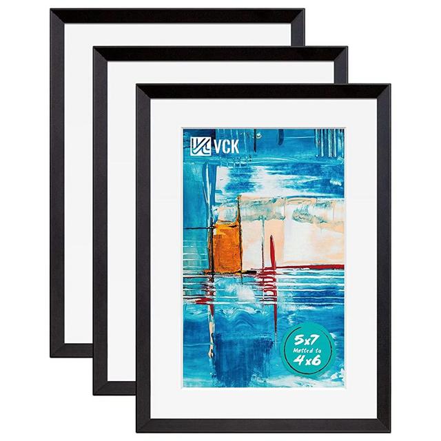 VCK 5x7 Aluminum Picture Frames with Real Glass, Multi Black Photo Frames 3 Pack, Display 4x6 Photo with Mat or 5x7 Without Mat, Wall Mount Vertical or Horizontal Tabletop Decoration