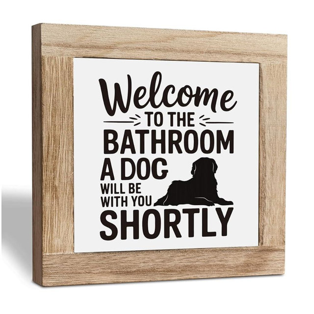 Funny Dog Bathroom Sign, Wood Box Plaque Decor Sign, Bathroom Wood Decoration, Farmhouse Bath Decor, Welcome Gift For Dog Lovers, Funny Bath Decoration For Toilet, Restroom