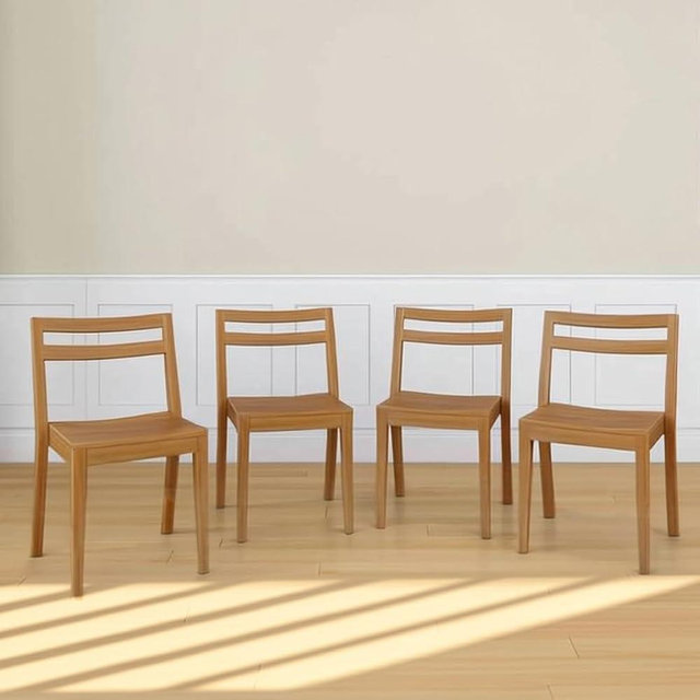 Grain & Grove Davie Dining Room Chairs Set of 4, Solid Wood Modern Kitchen Chair for Living Room, Kitchen, Pecan
