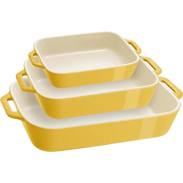 STAUB Stoneware Gratins Ceramics 3-pc Rectangular Baking Dish Set-Citron