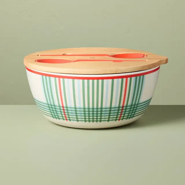 4pc Summer Plaid Melamine Serving Bowl and Utensil Set - Hearth & Hand™ with Magnolia