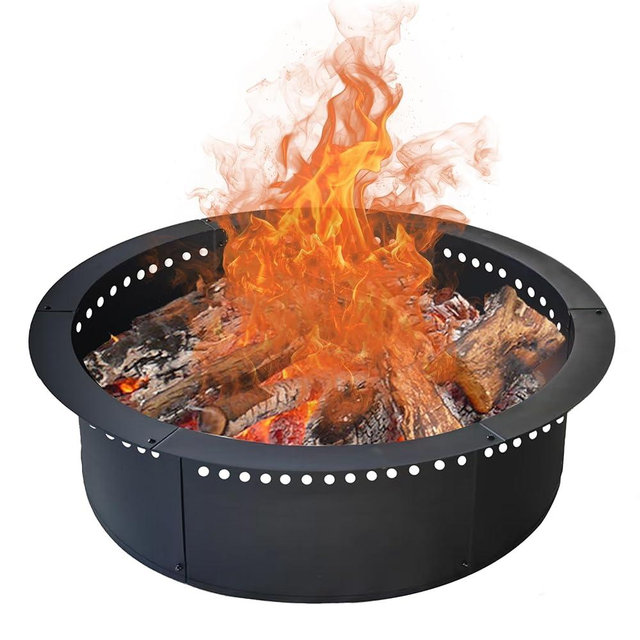 SoulMate Outdoor 48-Inch Outer/42-Inch Inner Fire Pit Ring Smokeless,Duty Solid Metal Steel Round Firepit Rim Insert for DIY Fire Pits, Outdoor Above or In-Ground, Camping Garden Patio Backyard.