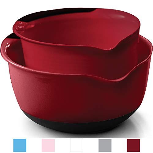 Gorilla Grip Original Mixing Bowls Set of 2, Slip Resistant Bottom, Includes 5 Qt and 3 Qt Nested Bowl, Dishwasher Safe, Grip Handle for Easy Mix, Pour Spout, Baking and Cooking 2 Piece Set, Red
