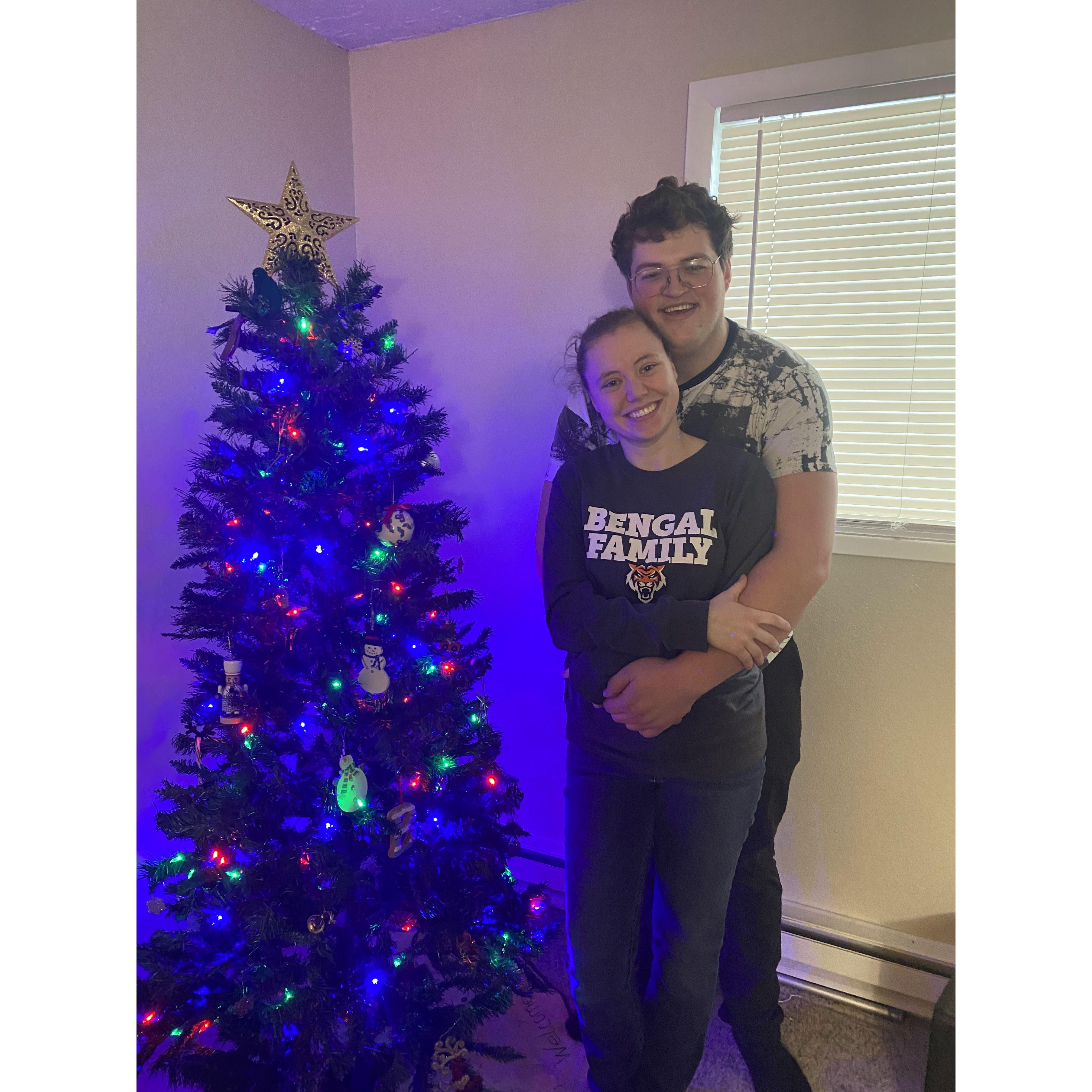 Not the best picture of us, but we were proud of our first Christmas tree!