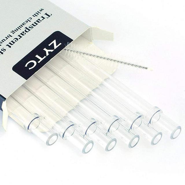 Plastic Straws for YETI, Reusable Clear Transparent Straight Drinking Straws, Set of 6 with 2 Cleaning Brushes