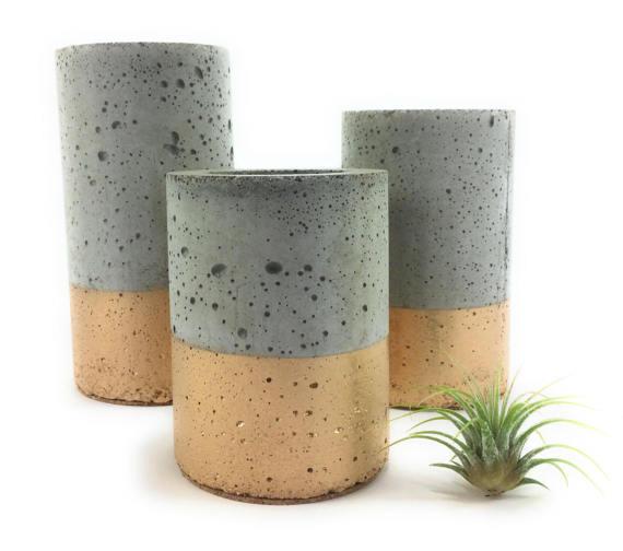 Concrete Succulent Planters/Air Plant Planters.  (set of 3) Gold.    FREE SHIPPING! Ready To Ship!