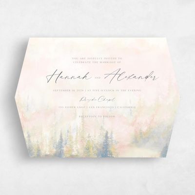 Beige Diamond Wedding Invitation - Forest Landscape