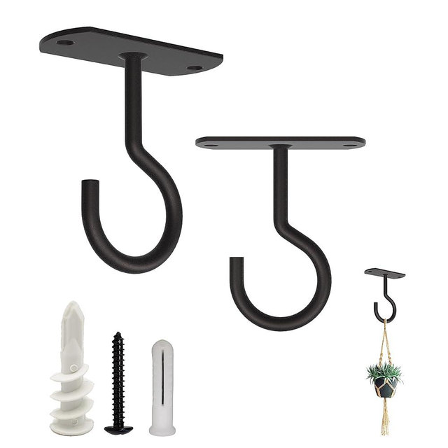 NACETURE Ceiling Hooks Heavy Duty 2 Pack - Plant Hooks for Ceiling Hanging Hook for Hanging Basket Hook, Light, Bird Feeders, Wind Chimes Décor Indoor & Outdoor (Black, 2.5 Inch 2 Pack)