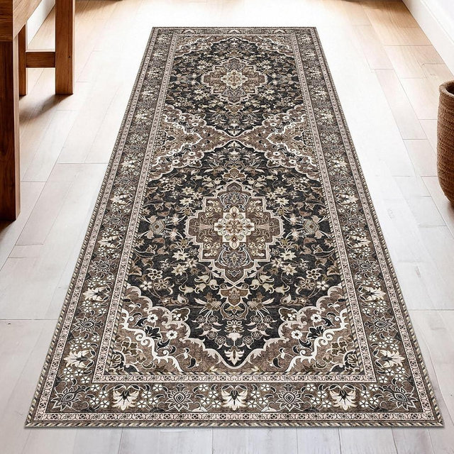 Washable Runner Rug 2x6 | Non Slip Rug Runners for Hallways, Entryways, Kitchens, Bathrooms, Bedrooms | Ultra-Soft Flannel Carpet Runners with Rubber Backing (Black Brown, 2x6)