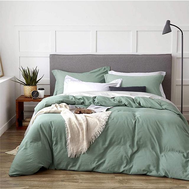 Bedsure Twin Duvet Cover Set Sage Green - Washed Cotton Like Duvet Cover Twin 2 Pieces with Zipper Closure, 1 Duvet Cover 68x90 inches and 1 Pillow Sham
