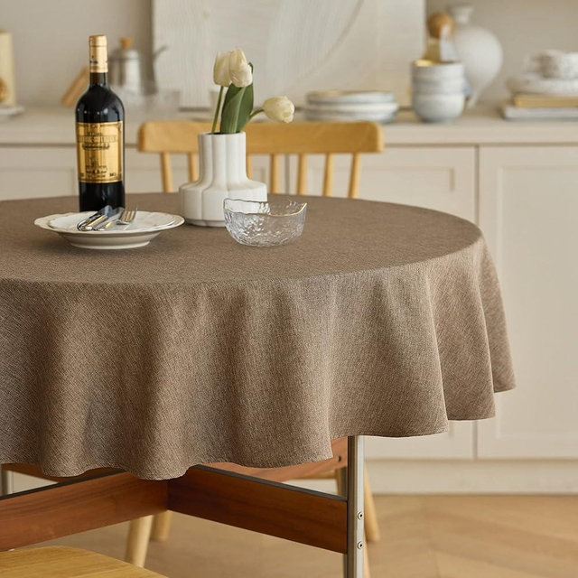 Decorelia Waterproof Round Tablecloth for Round Dining Table, Decorative Rustic Soft Wipeable Table Cloths Cover Indoor Outdoor Use for Holiday,Wedding, Kitchen (70 Inch,Round (4-6 Seats),Coffee)