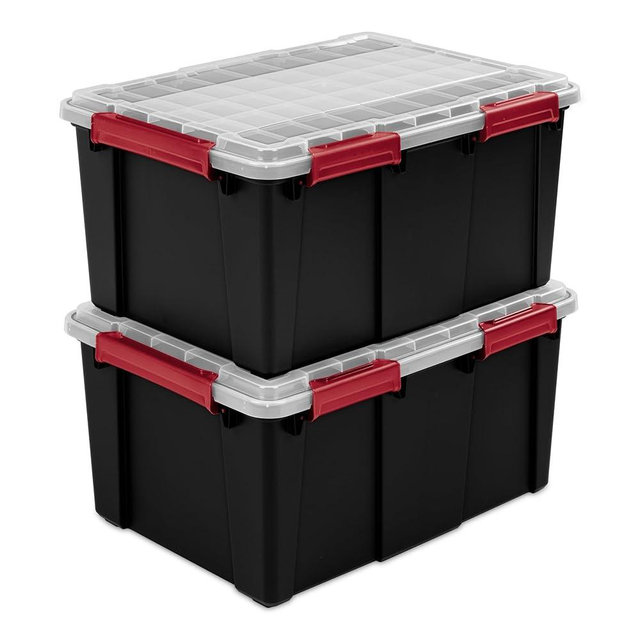 20 Gallon Gasket Tote, Waterproof Plastic Storage Bins with Lids & Durable Latches, Black Stackable Sealed Storage Container for Garage, Basement, Attic & Home Organization (2)