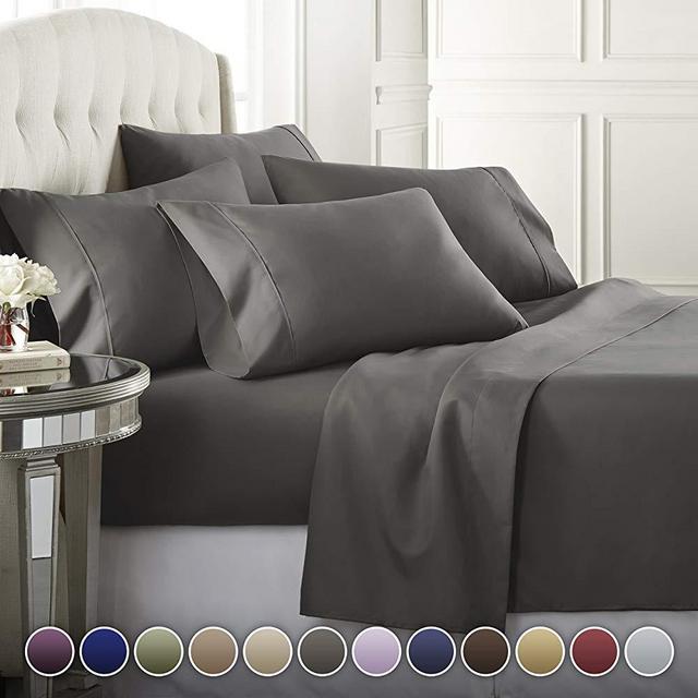 6 Piece Hotel Luxury Soft 1800 Series Premium Bed Sheets Set, Deep Pockets, Hypoallergenic, Wrinkle & Fade Resistant Bedding Set(Full, Gray)