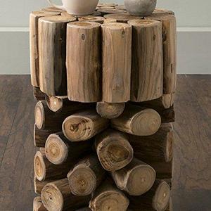 East at Main Hansel Brown Round Teakwood Accent Table, (12x12x18)
