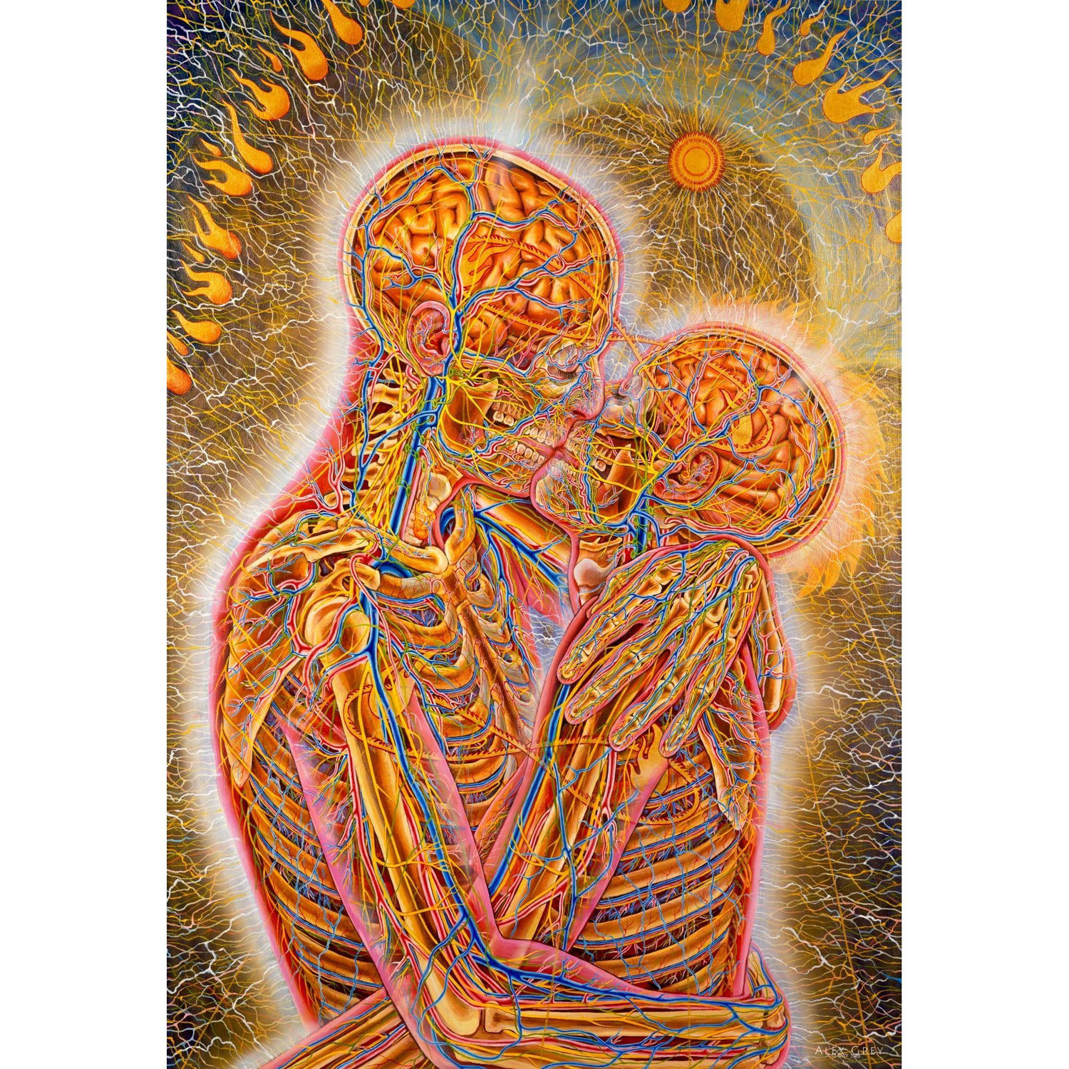 This is the one picture we have in our living room, by Alex Grey (the artist whose museum we got engaged at).