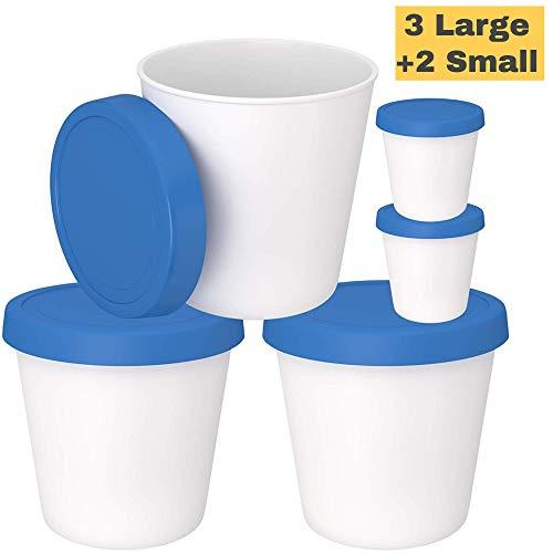 Ice Cream Freezer Storage Containers with Silicone Lids (3 Pack, 1- Quart Each) + 2 Serving Cups – Dishwasher Safe - Large Reusable BPA-Free Tub for Homemade Ice-Cream