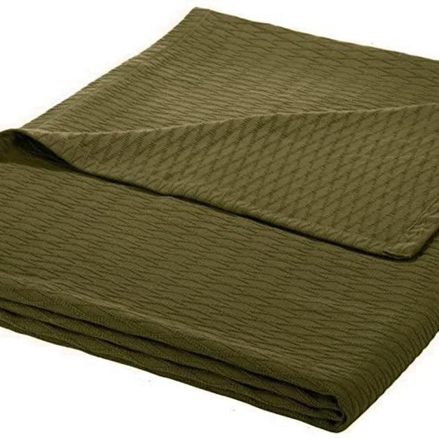 SUPERIOR Full/Queen Blanket 100% Cotton, for All Season, Diamond Design, Forest Green