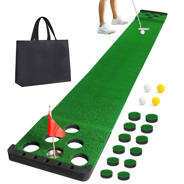 Sagsewful Golf Pong Putting Game Set with Front Border for Indoor & Outdoor, Golf Putting Green Mat Includes 4 Balls,1 Portable Bag,2 Flags and Cups, Practice Training Aid for Backyard, Party, Office