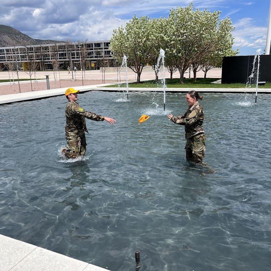 Air Force Academy tradition of jumping in the fountain after your last final!