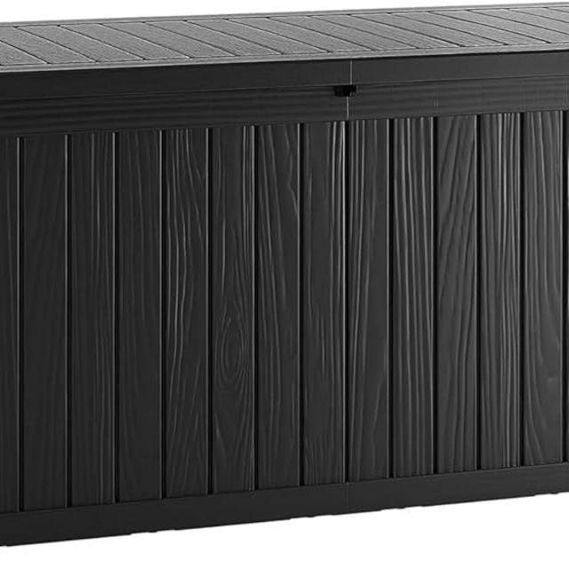 Yardgrace Outdoor Storage Box, 150 Gallon Resin Deck Box Waterproof for Patio Furniture, Garden Tools and Pool Accessories, Lockable UV-Resistant Storage Bin Bench Cabinet for Outside, Black