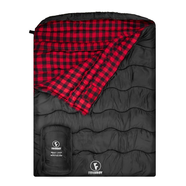 FORINBUY 0 Degree Flannel Double Sleeping Bag for Adults, Couples or Family - Winter Queen Size Waterproof & Warm 2-Person Sleeping Bag for Cold Weather Camping, RV Travel
