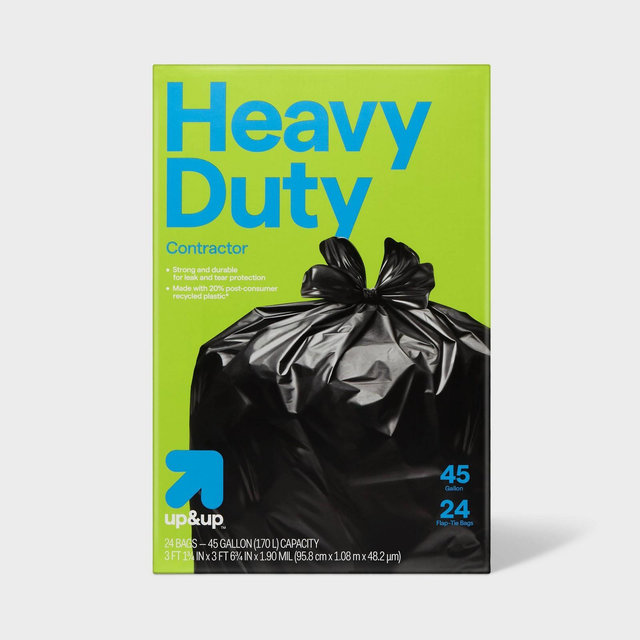 Heavy-Duty Contractor Flap-Tie Trash Bags - 45gal/24ct - up&up™: BPA-Free, Resin