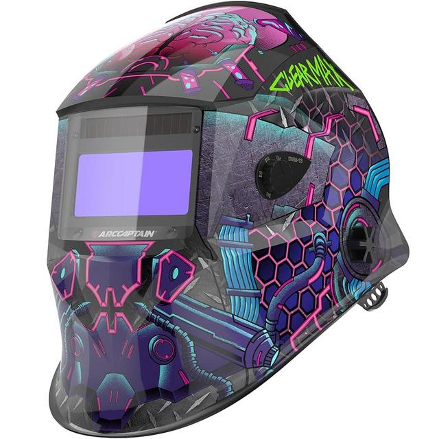 ARCCAPTAIN Large Viewing Screen Welding Helmet, 1/1/1/1 Top Optical Clarity Auto Darkening Welding Hood, 4 Arc Sensor 1/25000s Response Time True Color Weld Hood Helmet HSH-S800 Cyberpunk