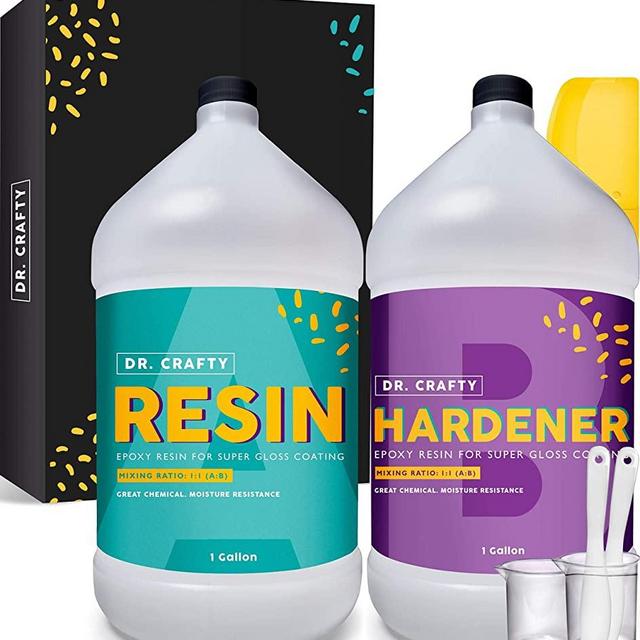 DR CRAFTY Clear Epoxy Resin Crystal Clear Art Resin Epoxy Clear 2 Part Epoxy Resin 2 Gallon Kit Casting Resin Countertop Epoxy Wood Epoxy Resin Kit with Measuring Cups, Plastic Spreader and Sticks