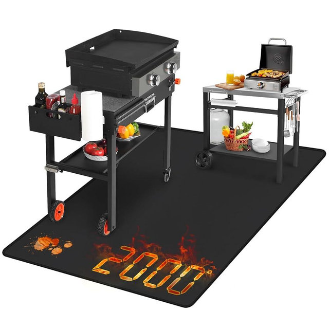 Keeswin Grill Mat 70 x 40 inch, Under Grilling Mats for Outdoor Grill, Silicone Fibreglass Heat Resistant Water Resistant Grill Mat for BBQ Grills Fireplace Floor Lawn and Camping (Standard Edition)