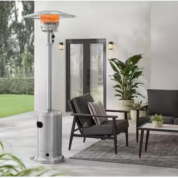 Hampton Bay 48000 BTU Stainless Steel Propane Standing Patio Heater with Wheels NCZH-G-SS