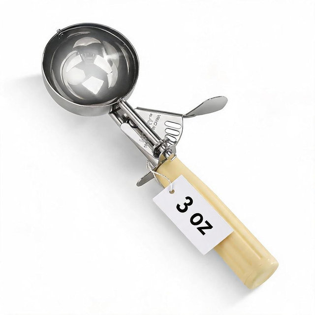 Portion Scoop - Disher, Cookie Scoop, Food Scoop - Portion Control - 18/8 Stainless Steel, Milk White Handle (#10 / 3oz)