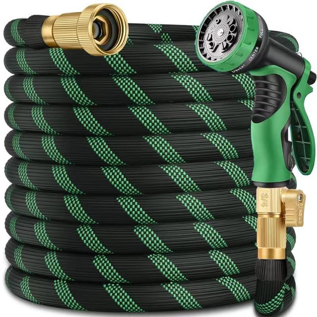 150 ft Garden Hose - 2025 New Flexible Garden Hose with 10-Function Spray Gun, Pure Brass 3/4" Fittings - Lightweight, Durable, and Kink-Free, 150ft Water Hoses for Gardening(Green Black)