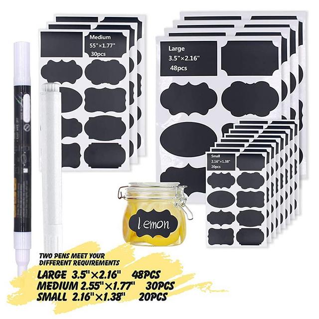 Waterproof Chalkboard Labels for Bottles Jars Food Containers-98 Label Stickers Chalk Labels for Jars and Storage Bins-Large Medium & Small Mason Jar Bottle Labels,Removeable Black Chalkboard Stickers
