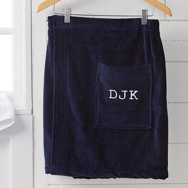 Men's Embroidered Navy Velour Towel Wrap- Monogram