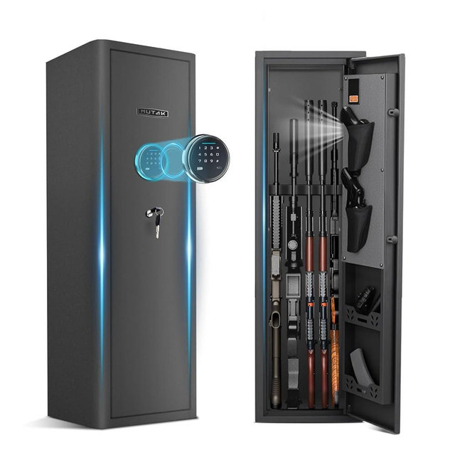 MUTAK 4-5 Gun Safe for Rifle and Pistols, Long Gun Safe for Rifle Shotgun for Home, Quick Access 3-5 Gun Storage Cabinet with Handgun Pouch, Silent Mode, Gun Cabinet with 43.3″,54.4lbs
