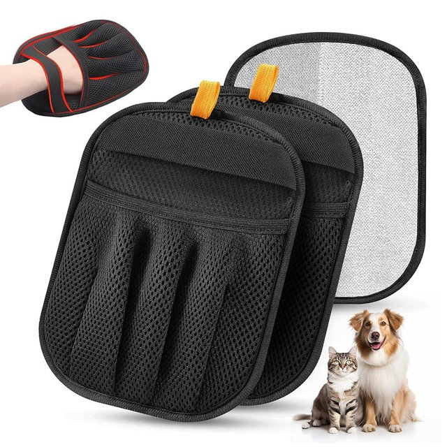 Salhap 2Pcs Pet Hair Removal Glove for Cats & Dogs, 2025 Newly Upgraded Five-Finger Electrostatic Pet Hair Gloves, Reusable Pet Hair Remover Tool for Laundry, Couch, Carpet, Car Seat