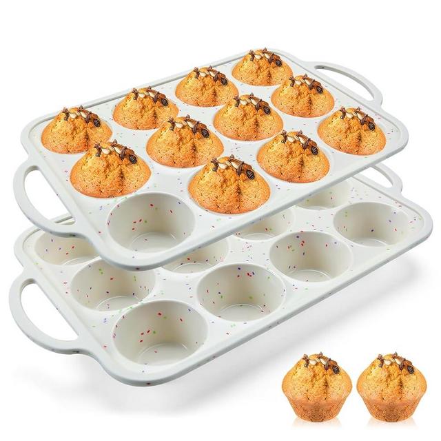 Vinino 2Pack Silicone Muffin Pan for Baking with Metal Reinforced Frame, 12 Cup Regular Size Cupcake Pan, BPA Free Silicone Muffin Tray, Cupcake Baking Pan Molds for Oven Dishwasher Safe